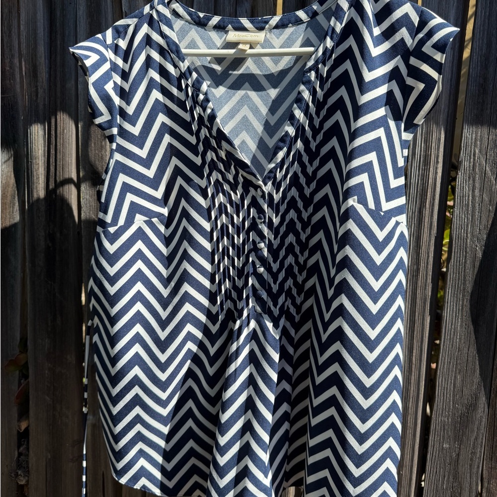 Modcloth Navy and White Chevron Blouse